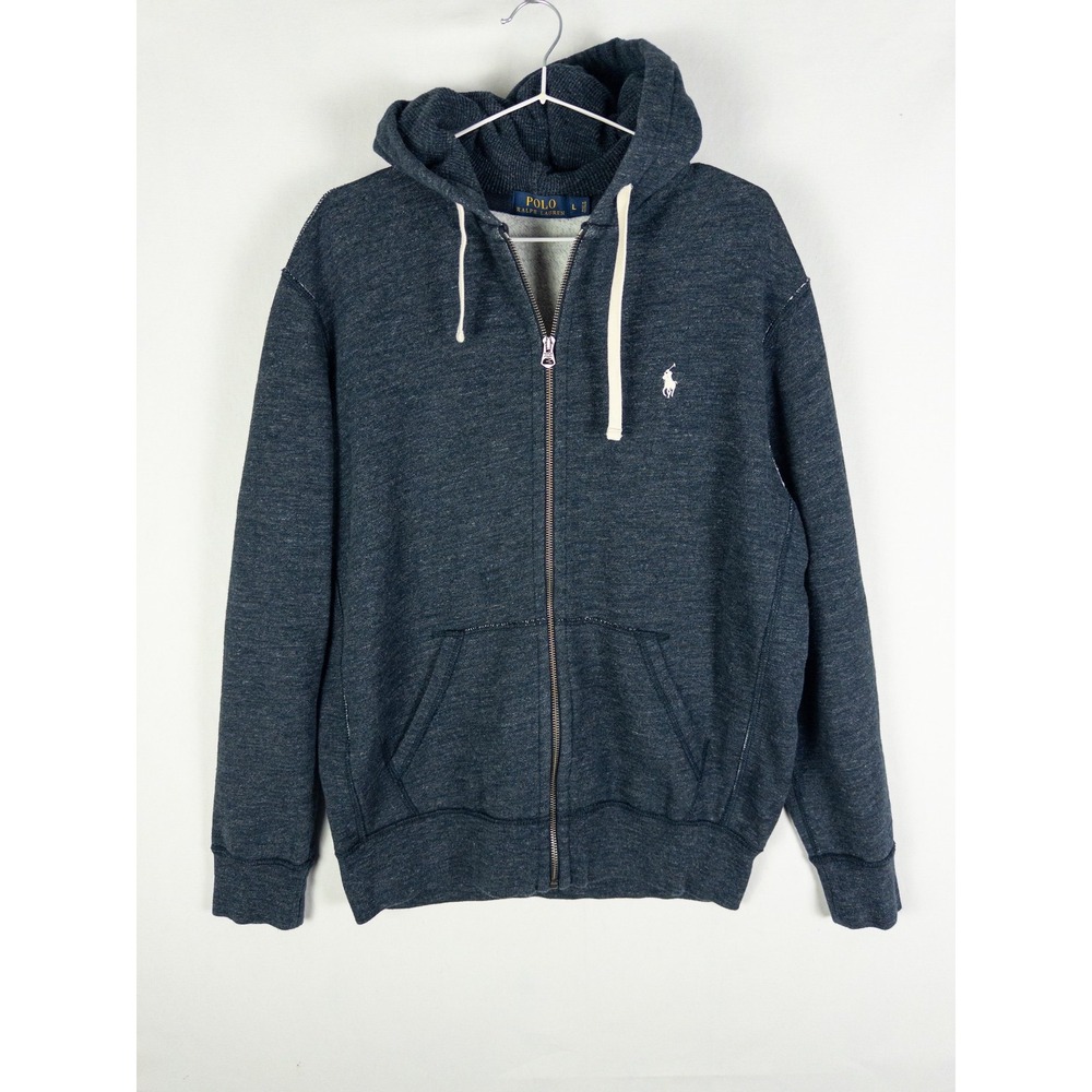 Polo Ralph Lauren Full Zip Hoodie Sweatshirt Mens L Heather Navy Preppy Streetwe